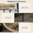 Outsunny Rattan Side Table W/ Tempered Glass Tabletop, Black