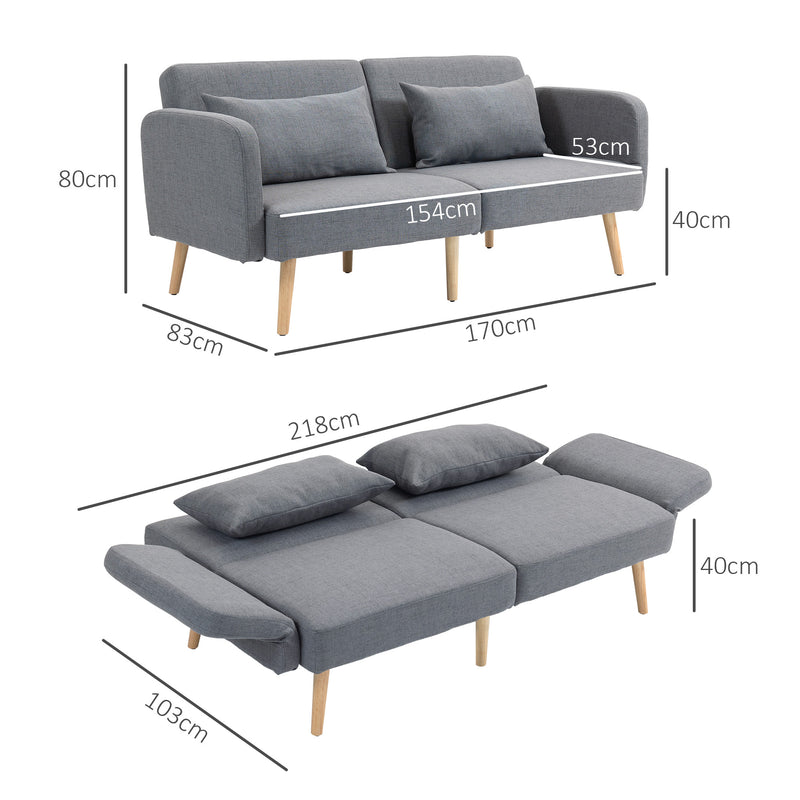 HOMCOM Convertible Sofa Bed Settee with Cushions, Adjustable Backrest, Grey