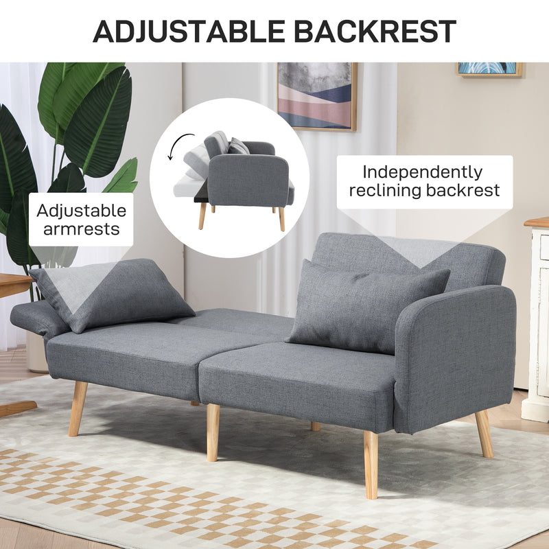 HOMCOM Convertible Sofa Bed Settee with Cushions, Adjustable Backrest, Grey