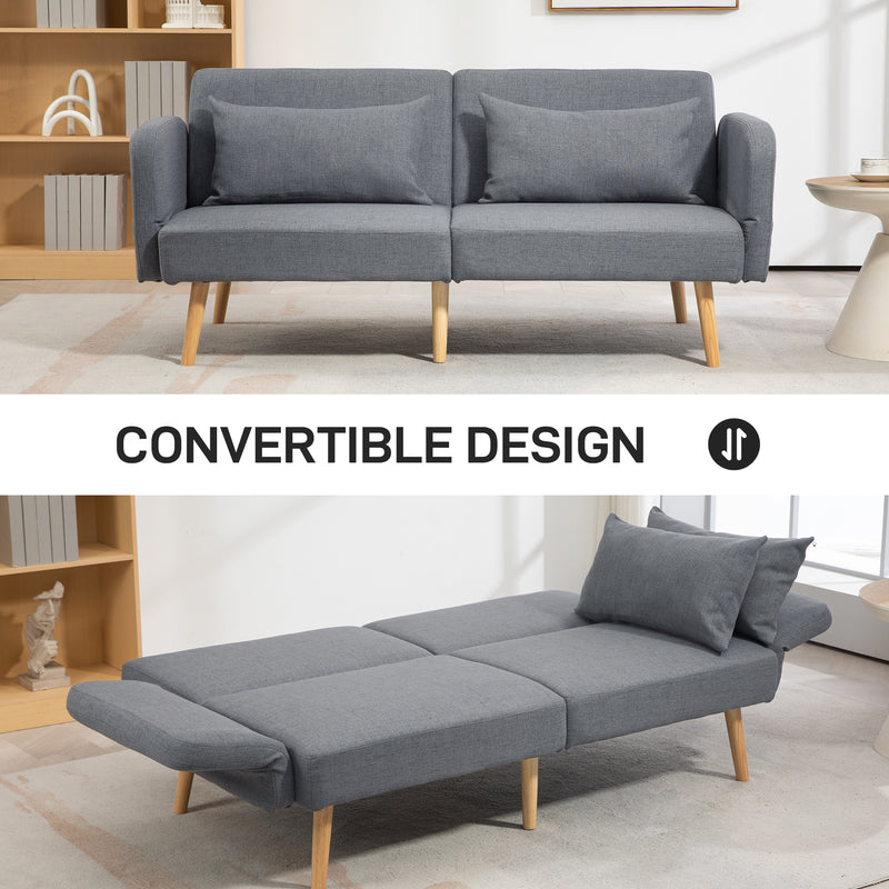 HOMCOM Convertible Sofa Bed Settee with Cushions, Adjustable Backrest, Grey