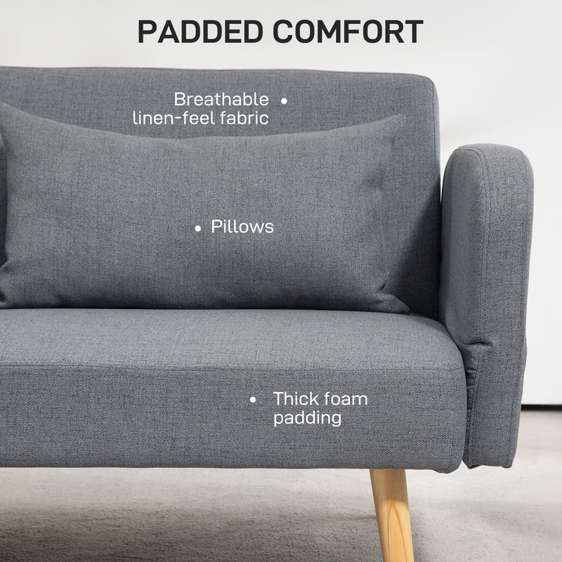 HOMCOM Convertible Sofa Bed Settee with Cushions, Adjustable Backrest, Grey