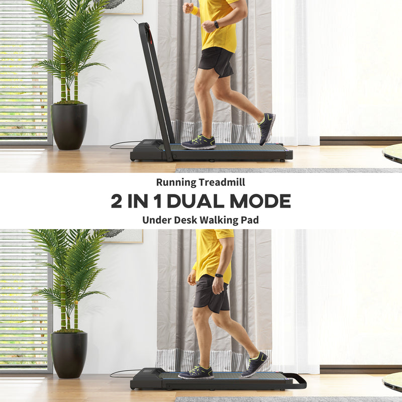 SPORTNOW 2.5HP Folding Treadmill Walking Pad W/ LED Display, No Assembly - Blue/Orange