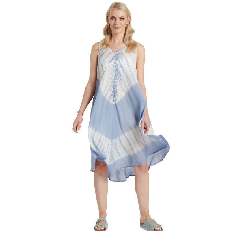 Tie Dye Tunic Dress - Blue & Cream