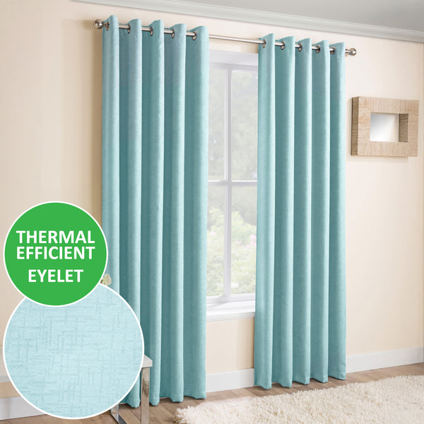Enhanced Living Vogue Sky Blue Eyelet Thermal Noise Reducing Dim Out Curtains - Pair