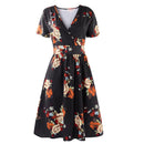 Floral Print V-Neck Short Sleeve Summer Midi Dress With Pockets
