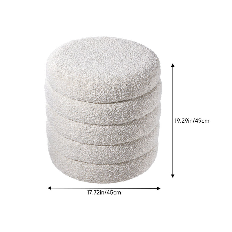 Livingandhome Beige Upholstered Round Storage Ottoman