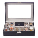 Sheonly 8-Slot Black PU Leather Watch Display Box with Ring Slots