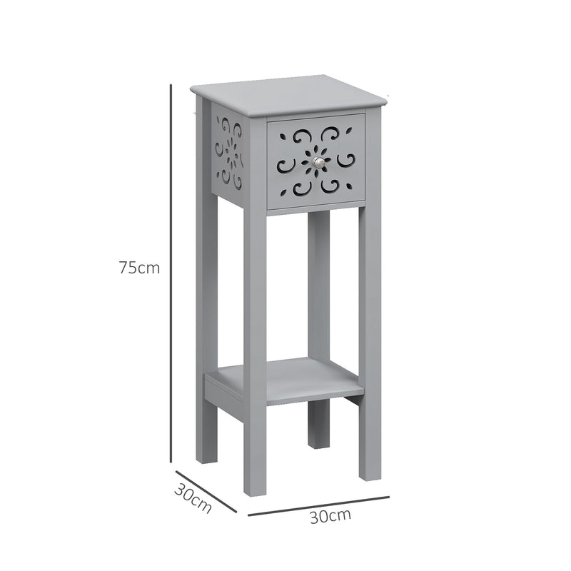 HOMCOM Bedside Table Set, End Table Set with Drawer and Storage Shelf, Grey