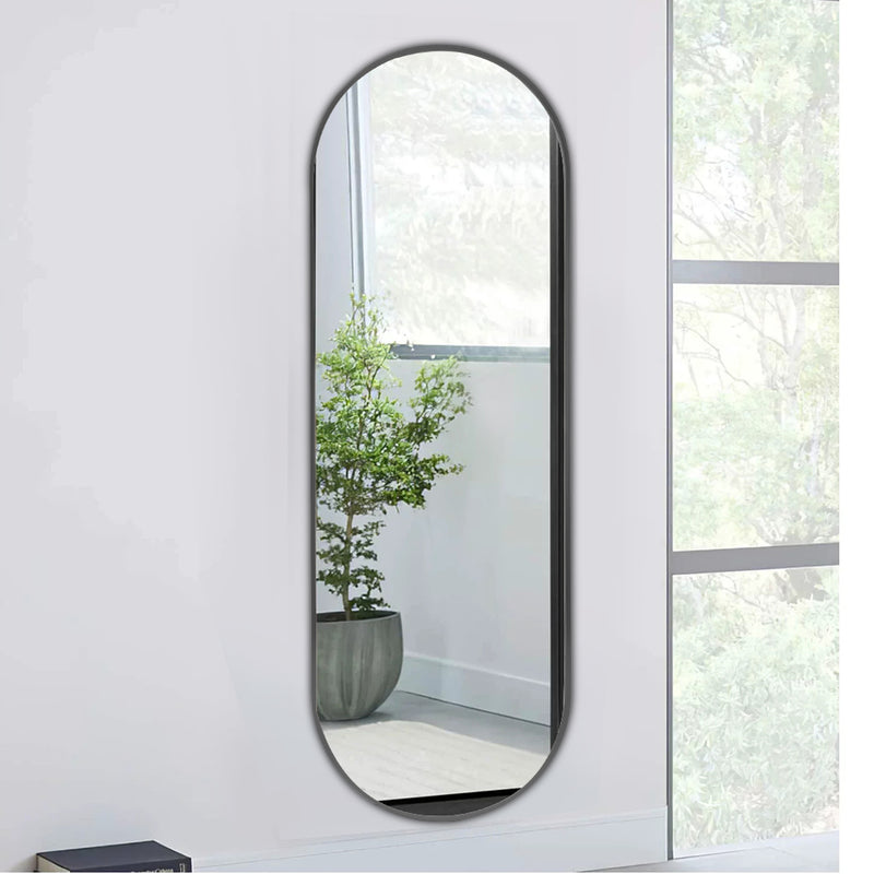 Livingandhome Modern Oval Metal Full Length Wall Mirror Black