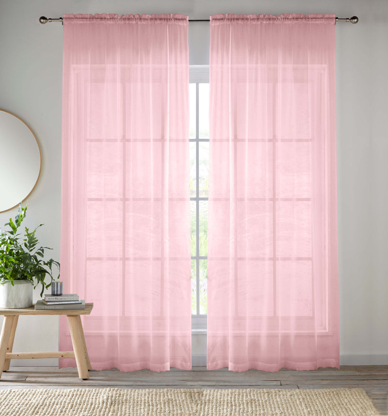 Sheer Pink Plain Woven Voile Slot Top Curtain Panel Pair