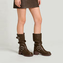 PU Leather Fashionable Western-Style Mid-Calf Boots