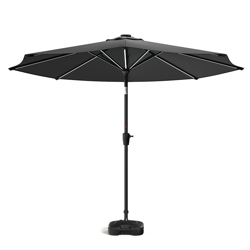 Garden Sanctuary Large Solar Powered LED Patio Umbrella for Outdoor Garden Patio with Base