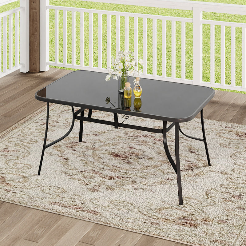 Livingandhome Metallic and Tempered Glass Garden Table with Parasol Hole Outdoor