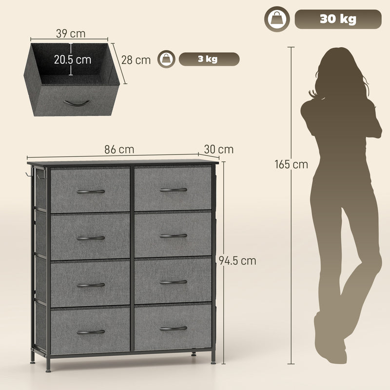 HOMCOM Fabric Chest Of Drawers, 8 Drawer Dresser For Bedroom