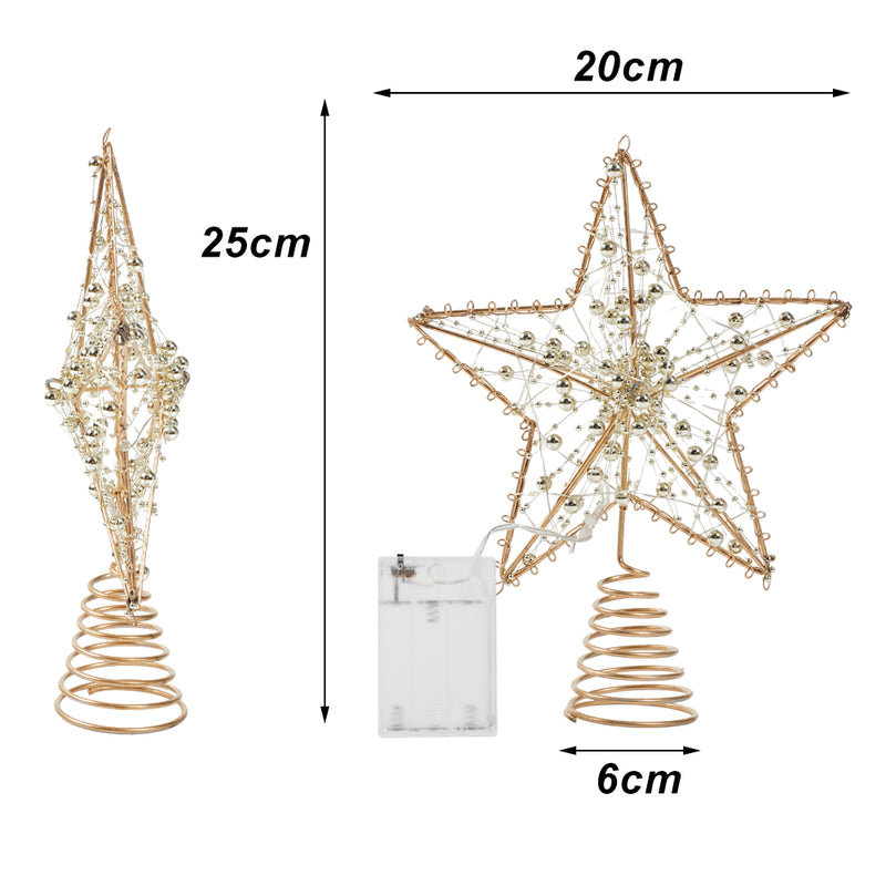 Lifeideas Modern Metal Pre-Lit Star Christmas Tree Topper with Beads