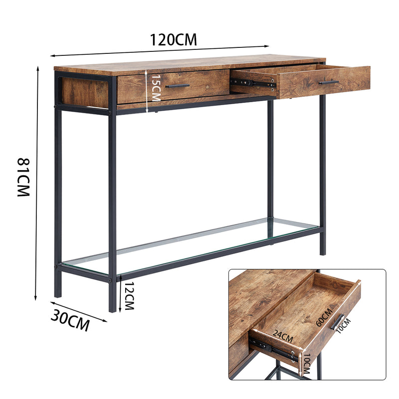 Livingandhome Rustic Storage Console with Glass Shelf