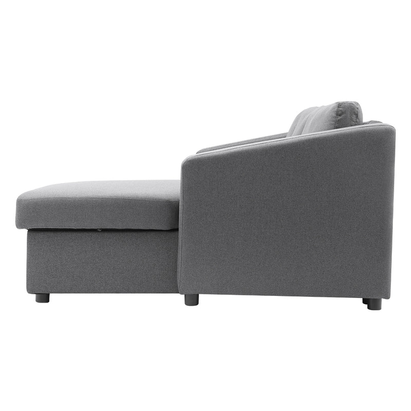 Livingandhome L-Shaped 3-Seater Sofa Bed in Dark Grey Fabric