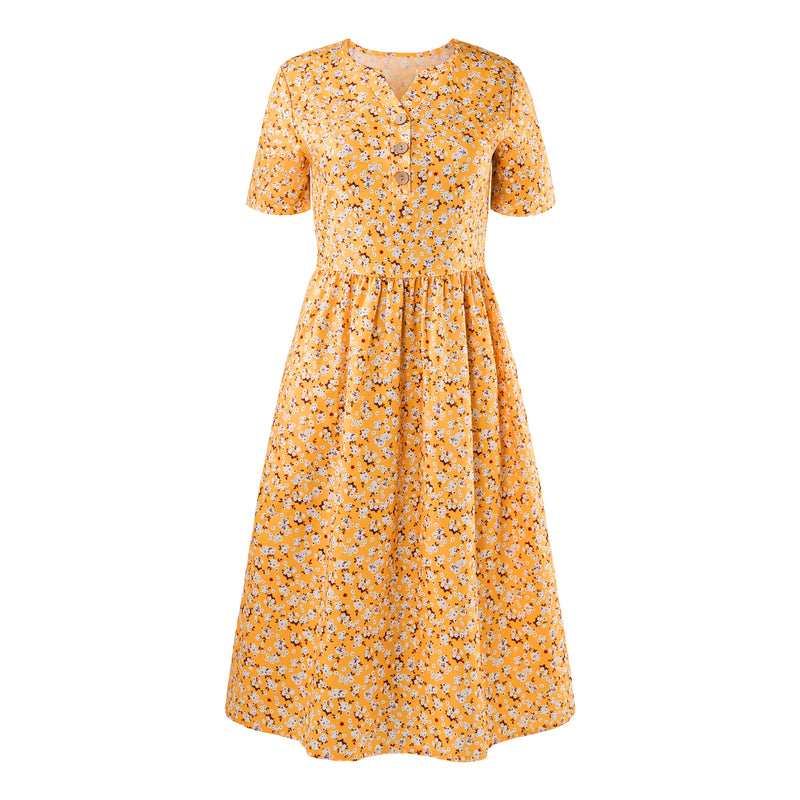 casual midi dresses uk V-Neck Short Sleeve Summer Midi Dress with Pockets