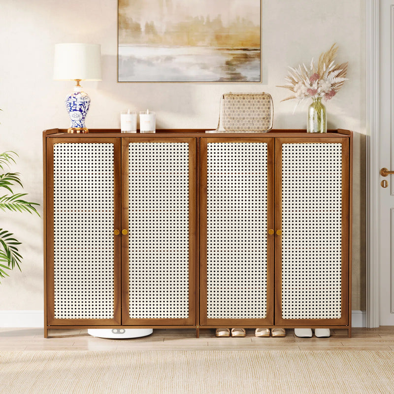 Livingandhome Bamboo Shoe Storage Cabinet with Doors