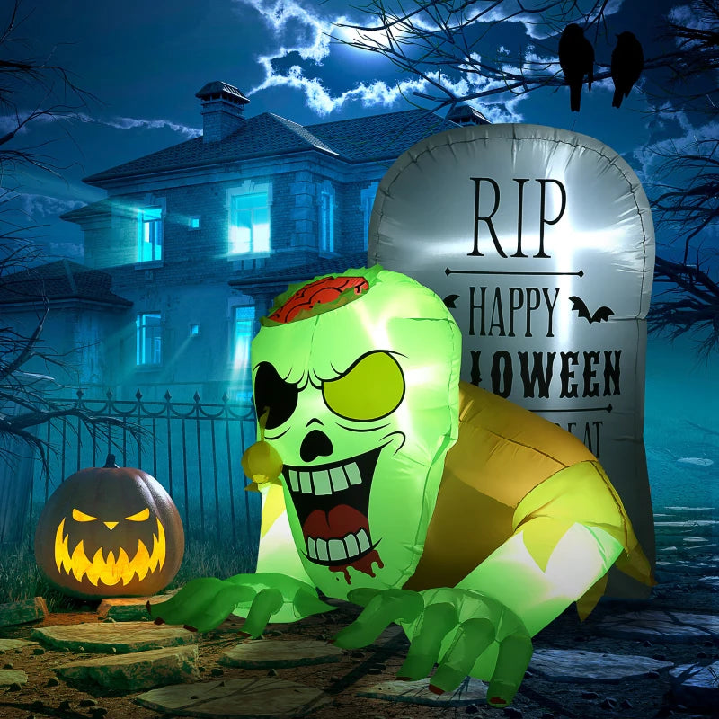HOMCOM Halloween Inflatable Green Ghost 5ft 150cm