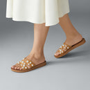 Pearl Embellished Leather Slide Sandals
