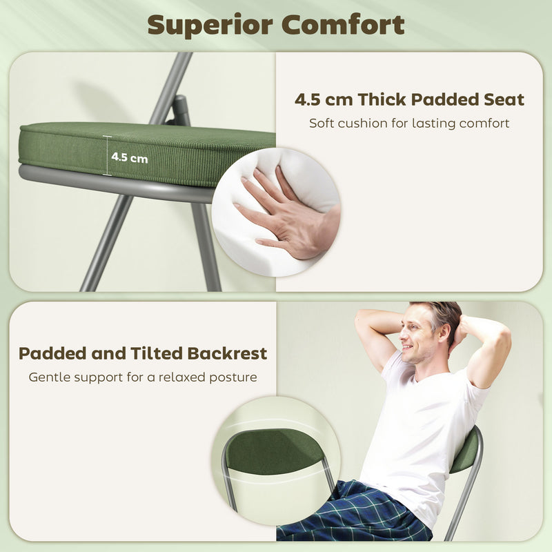 HOMCOM Folding Chairs Set of 4 with Cushioned Seat, Steel Frame