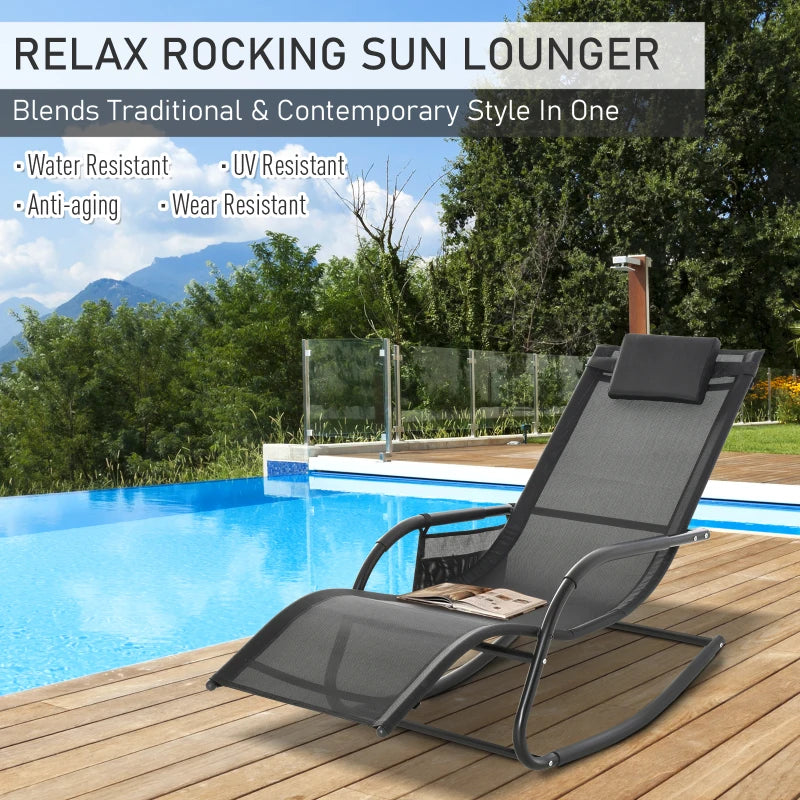 Outsunny Lounger Rocking Chair - Black