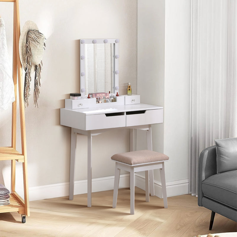 Livingandhome MDF Vanity Table with Storage Drawers and Padded Stool