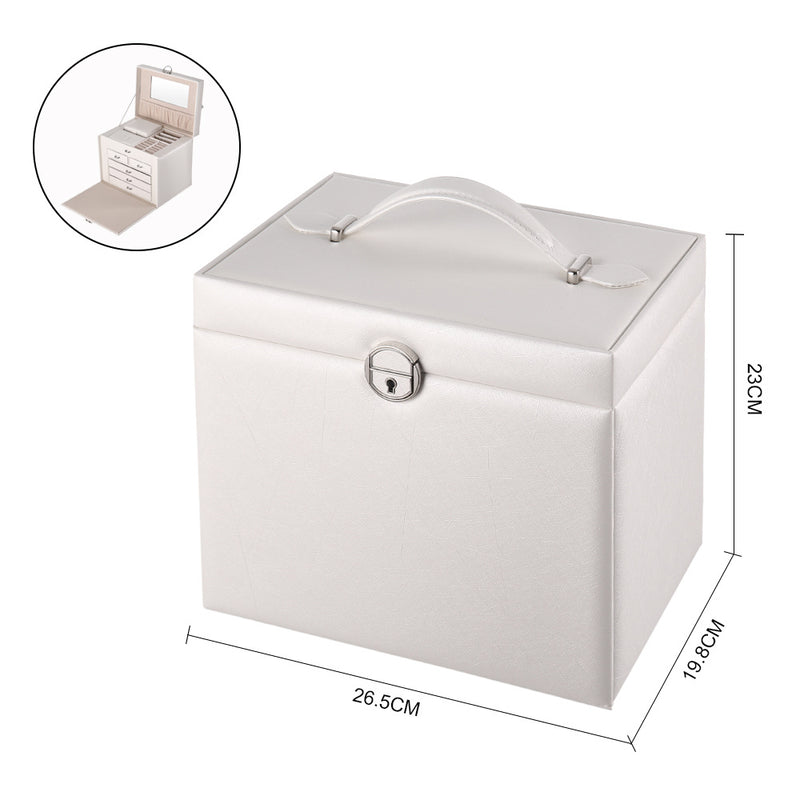 Sheonly Large Multi Tier Faux Leather Jewellery Storage Box with Handle
