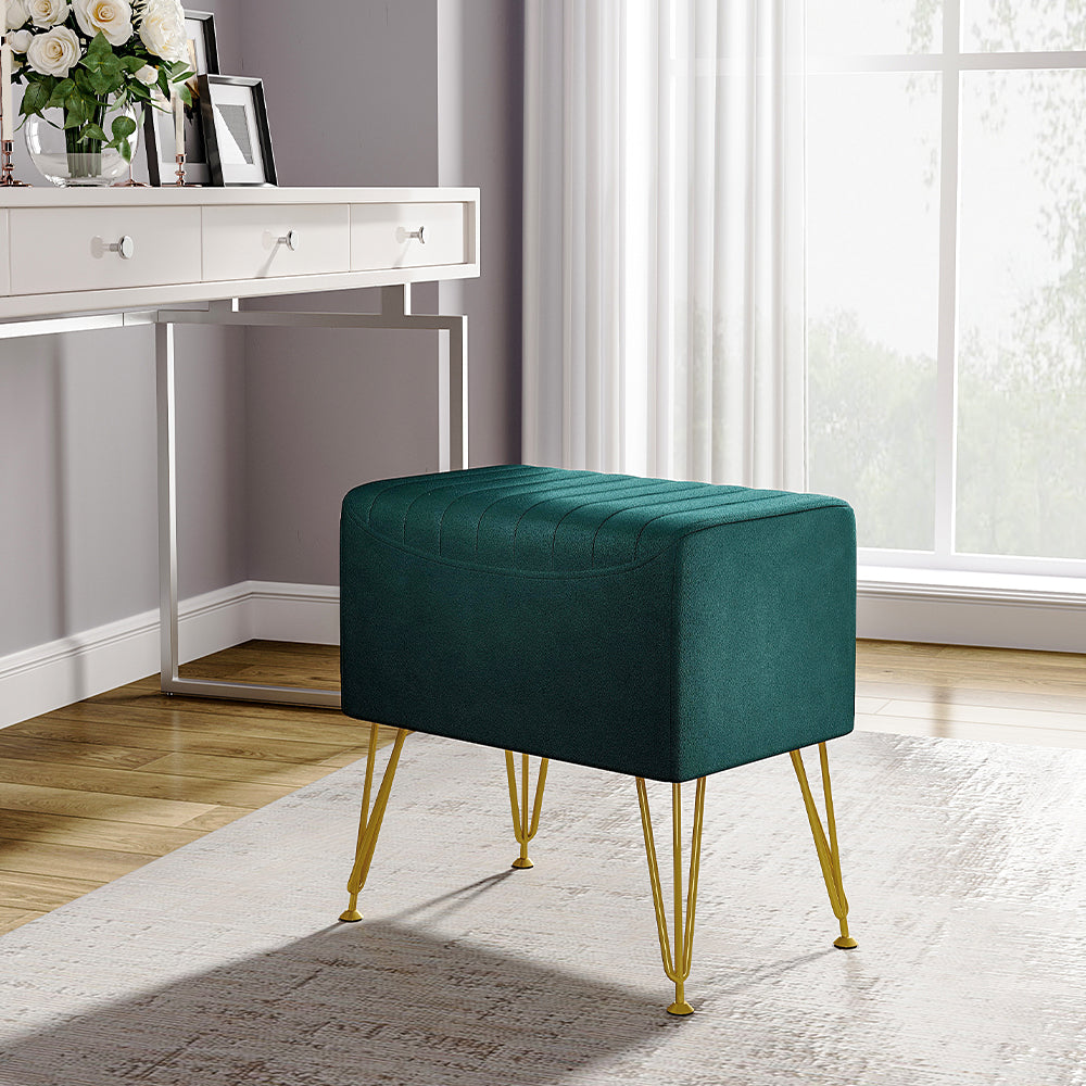 Livingandhome Green Velvet Channel Pattern Stool