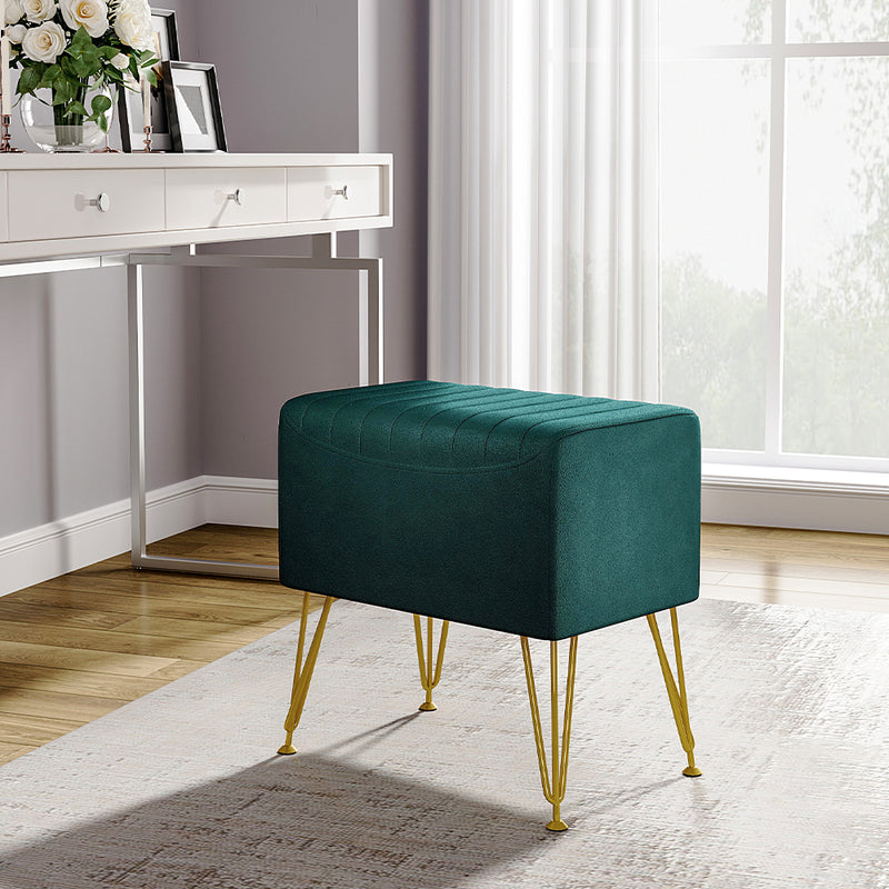 Livingandhome Green Velvet Channel Pattern Stool