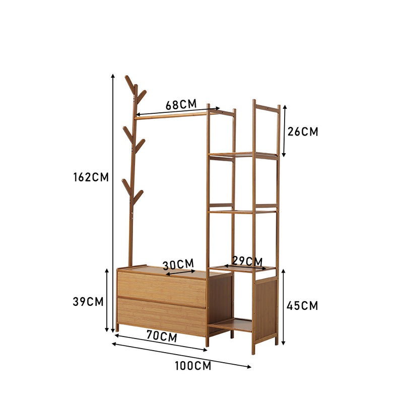 Livingandhome Freestanding Bamboo Clothes Rack with Storage Shelves