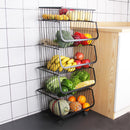 Livingandhome Stackable Rolling Metal Wire Basket Trolley Rack Fruit Vegetable Storage Holder for Kitchen