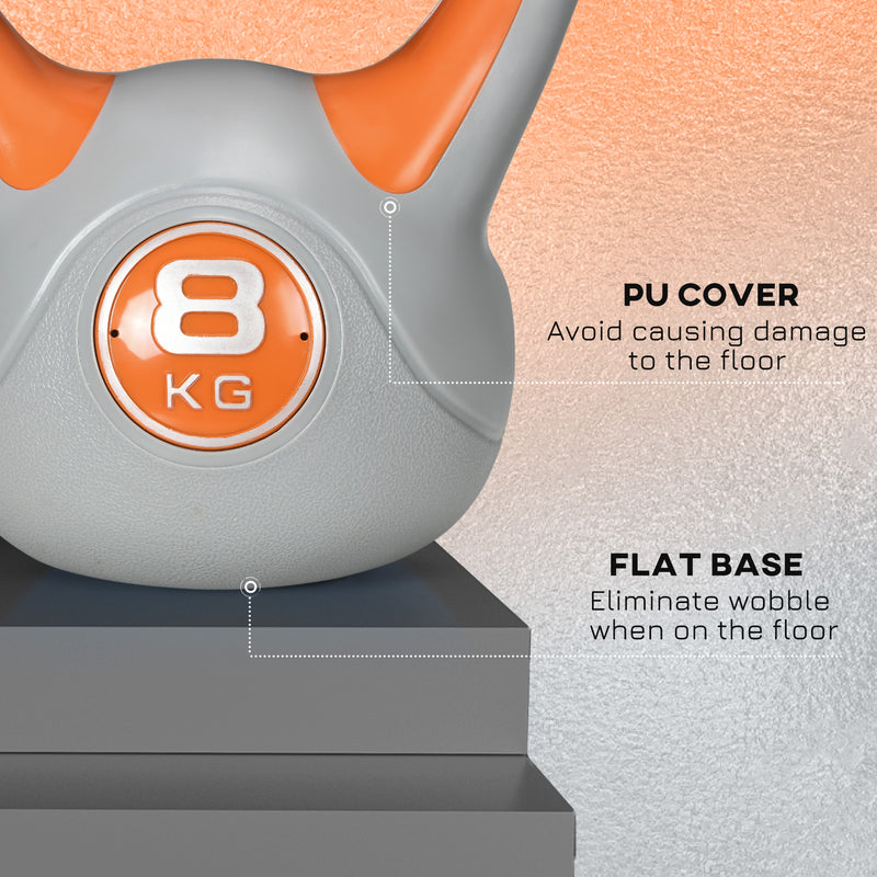 SPORTNOW 8kg Kettle Bell with Handle for Home Gym, Orange and Grey