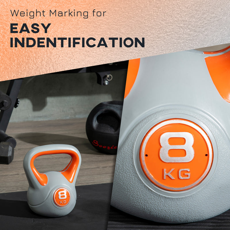 SPORTNOW 8kg Kettle Bell with Handle for Home Gym, Orange and Grey