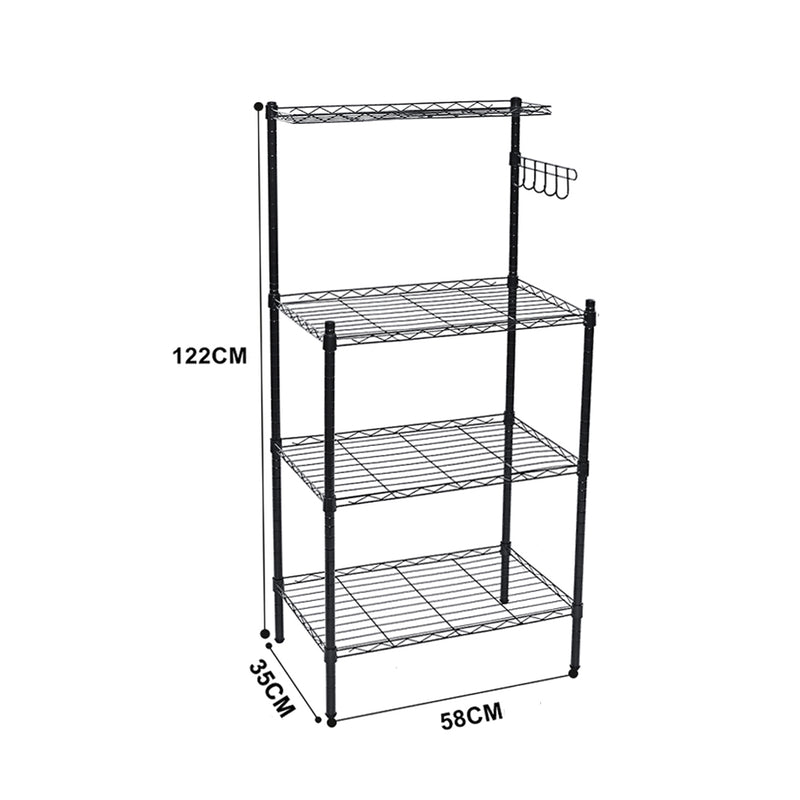 Lifeideas 4 Tier Black Metal Kitchen Storage Shelf Unit