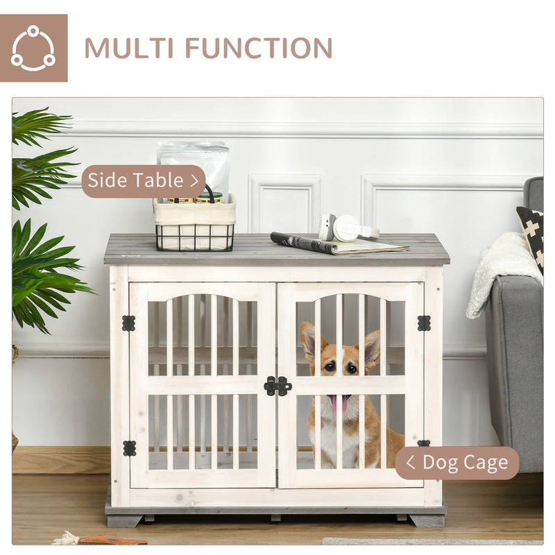 PawHut Wooden Dog Crate Pet Kennel Cage End Table for Small Medium Dog