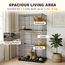PawHut 3-Tier Large Cat Cage Indoor, Detachable Metal Wire Kennel W/ Hammock