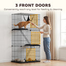 PawHut 3-Tier Large Cat Cage Indoor, Detachable Metal Wire Kennel W/ Hammock