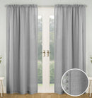 Pair of Tahiti Grey Pom-Pom Trim Linen Look Voile Panels with Rod Pocket Header
