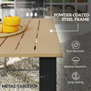 Outsunny Garden Table with Parasol Hole, Slatted Metal Tabletop, Brown