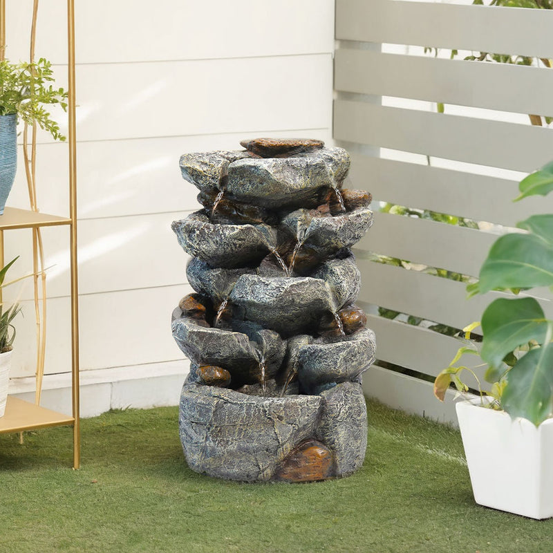 Livingandhome Outdoor Fountain Water Feature Waterfall Solar Powered