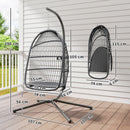 Outsunny Rattan Hanging Egg Chair with Stand, Cushion, Dark Grey