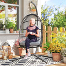 Outsunny Rattan Hanging Egg Chair with Stand, Cushion, Dark Grey