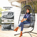 Outsunny Rattan Hanging Egg Chair with Stand, Cushion, Dark Grey