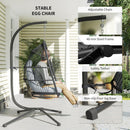 Outsunny Rattan Hanging Egg Chair with Stand, Cushion, Dark Grey