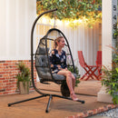 Outsunny Rattan Hanging Egg Chair with Stand, Cushion, Dark Grey