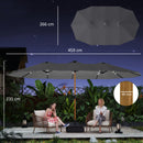 Outsunny Double Sided Garden Parasol W/ 48 Solar LED Lights 4.6m Light Grey