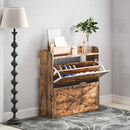 HOMCOM Narrow Shoe Cabinet Farmhouse Slim Shoe Storage Cabinet Rustic Brown