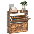 HOMCOM Narrow Shoe Cabinet Farmhouse Slim Shoe Storage Cabinet Rustic Brown